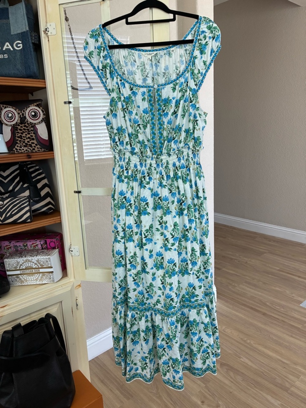 Max Studio Blue and Green Floral Midi Dress